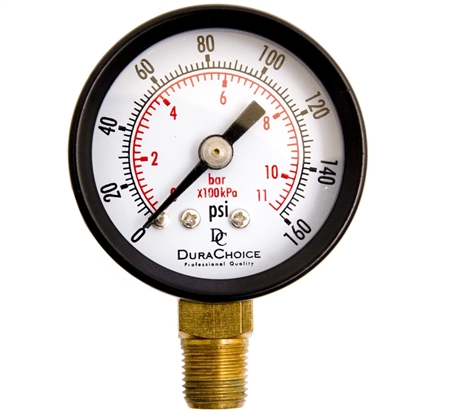 Does the DuraChoice PA158L-160 dry utility pressure gauge need to be re-calibrated?