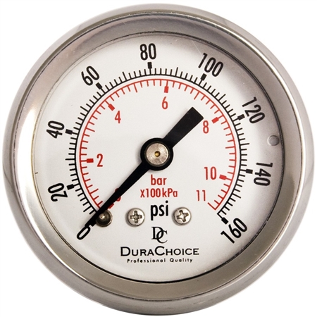 How do I calibrate the DuraChoice PB158B-160 oil filled pressure gauge and where can I find instructions?