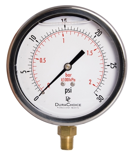 DuraChoice PB404L-030 Pressure Gauge, 4'' Dial, 1/4'' NPT, 0-30 PSI Questions & Answers