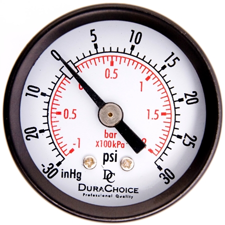 DuraChoice PA158B-V30 Vacuum Gauge, 1-1/2'' Dial, 1/8'' NPT, -30HG-30 PSI Questions & Answers