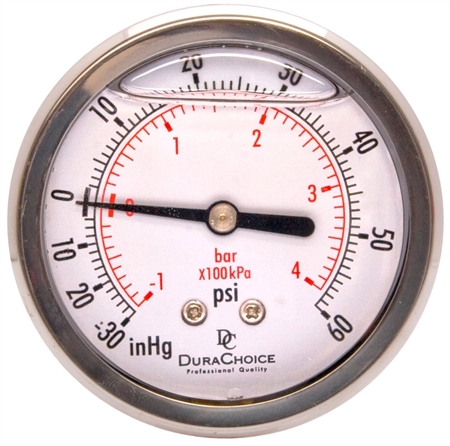 DuraChoice PB254B-V60 Vacuum Gauge, 2-1/2'' Dial, 1/4'' NPT, -30HG-60 PSI Questions & Answers