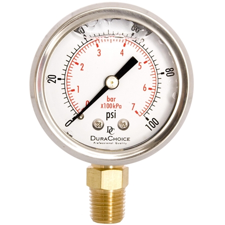 DuraChoice PB204L-100 Pressure Gauge, 2'' Dial, 1/4'' NPT, 0-100 PSI Questions & Answers