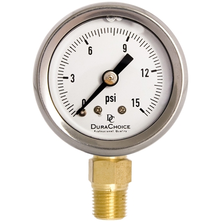 Can the DuraChoice PB158L-015 oil filled pressure gauge be re-calibrated?