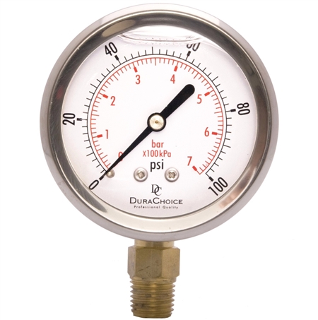 Is the DuraChoice PB254L-100 oil filled pressure gauge available with a bigger dial?