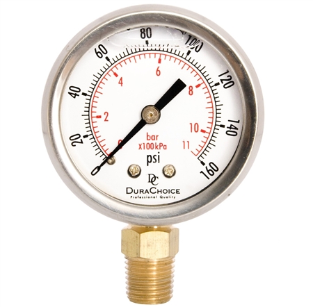 DuraChoice PB204L-160 Pressure Gauge, 2'' Dial, 1/4'' NPT, 0-160 PSI Questions & Answers