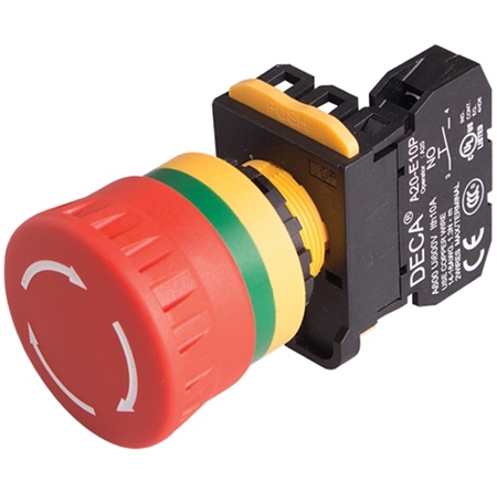 Deca A20B-V4E11R 22 mm Emergency Stop Switch, 1NO/1NC Questions & Answers
