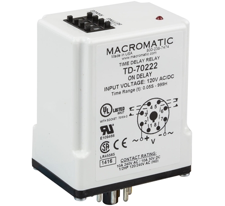 What is the power draw on the Macromatic TD-70221 time delay relay?