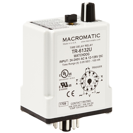 How do I set the time on the Macromatic TR-6132U watchdog time delay relay?