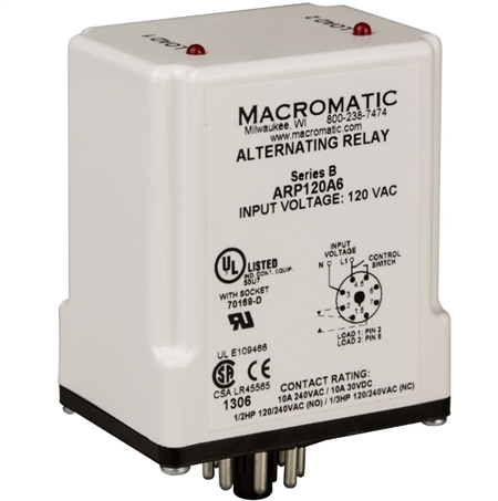 What does it mean if the Macromatic ARP120A3 alternating relay never alternates between loads?