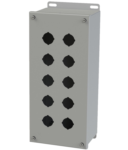 What push buttons will the Saginaw Control and Engineering SCE-10PBX push button enclosure work with?