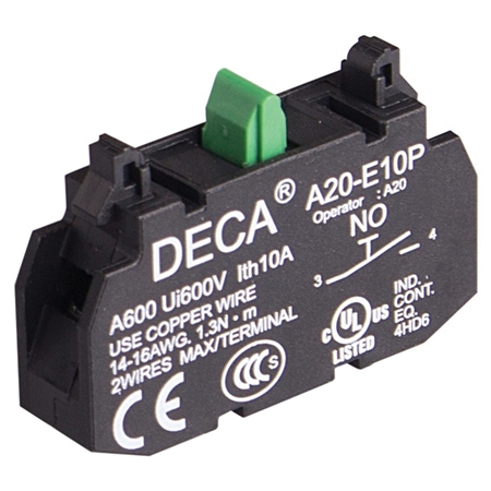 Deca A20-E10P 1 NO Contact Block for A20 Series Push Buttons Questions & Answers