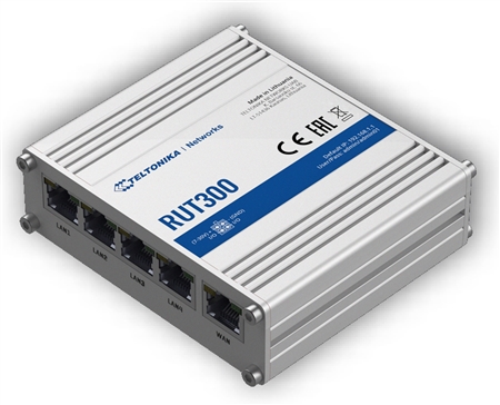 How does the Teltonika RUT300000100 industrial Ethernet router attach to a DIN rail?