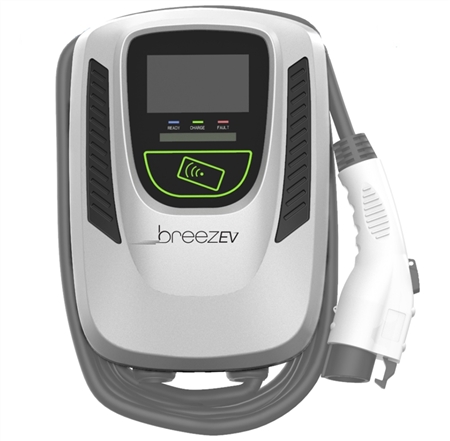Does the BreezEV EVC-L2-48A-L1-1-4G-D-AU-P-1 electric vehicle charging unit come with a charging cable?
